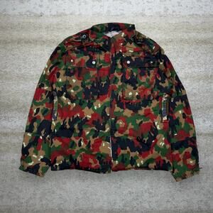 Vintage Swiss Military Camo Jacket Insane Pattern Red Brown Black Green 52 90s
